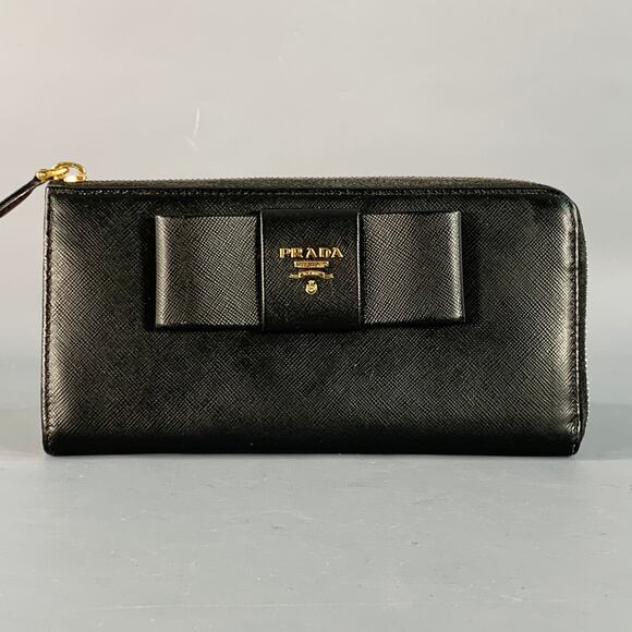 PRADA Black Saffiano Leather Bow Checkbook Wallet - Picture 1 of 4